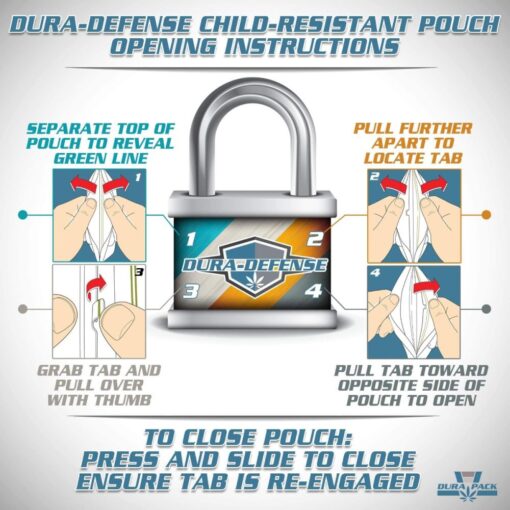 Dura-Defense Child-Resistant Cannabis Pouch Bag Opening Instructions