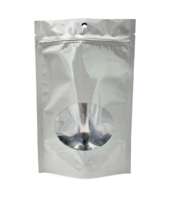 210-081-0600W ∙ Bag, Silver w/Window, Stand Up, Bottom Gusset, 6" W x 9" H x 3.55" G, 4.5 mil