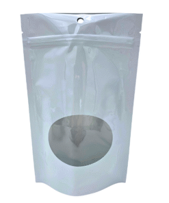 202-001-0600 ∙ Bag, White w/Window, Stand Up, Bottom Gusset, 6" W x 9" H x 3.55" G, 4.5 mil