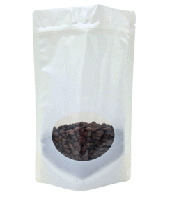 202-001-0500W 5” W X 8” H X 2.75” G Glossy White w/Window Stand Up, Bottom Gusset 3mil